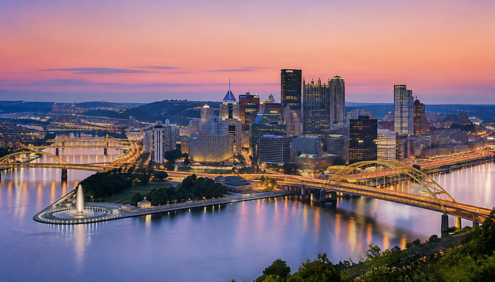 Pittsburgh at the confluence of its three rivers