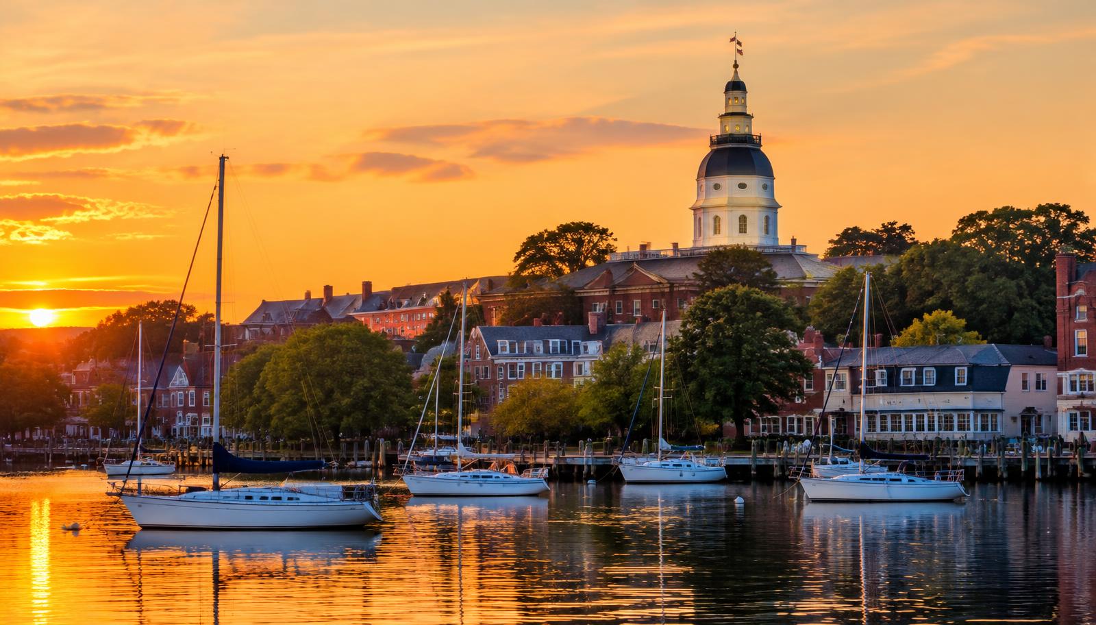 Maryland State House above Annapolis harbor
