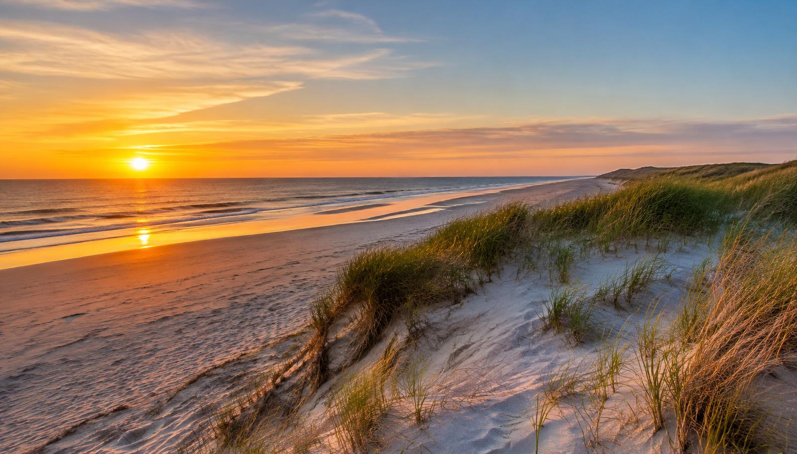 Dunes and beach at Cape Henlopen at sunrise