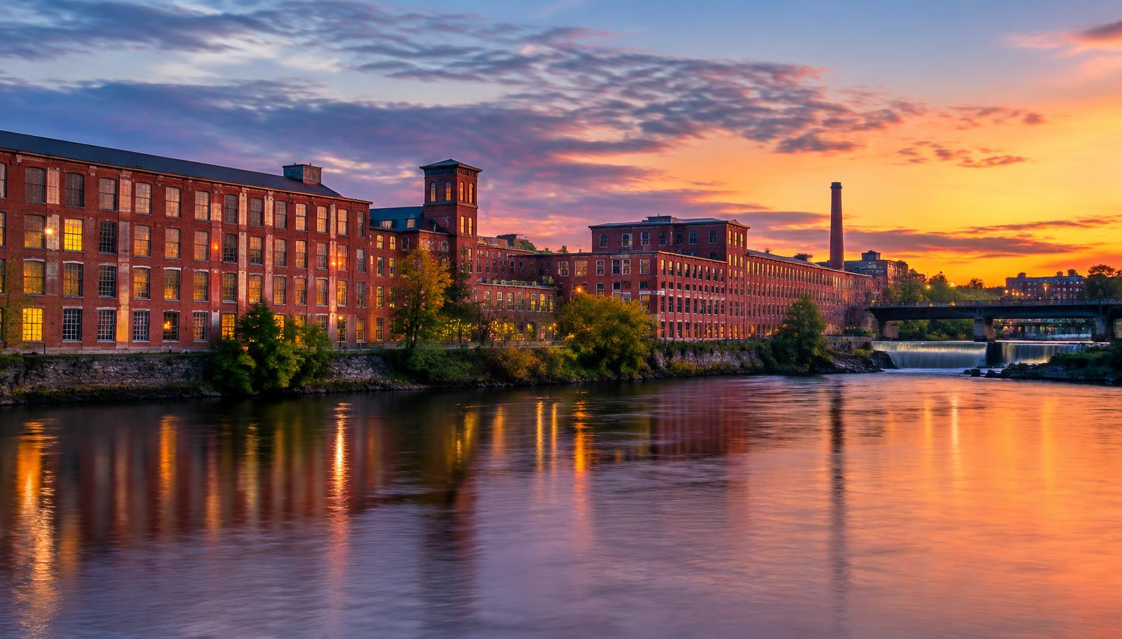 Brick mills on the Merrimack River in Manchester