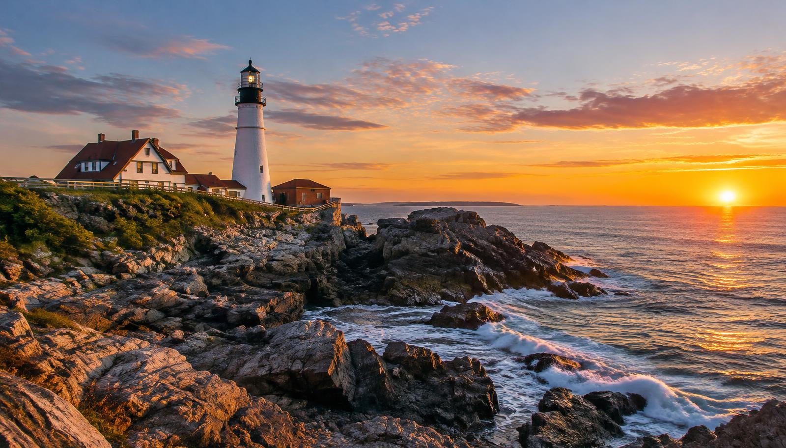 Portland Head Light on the rocky Maine coast