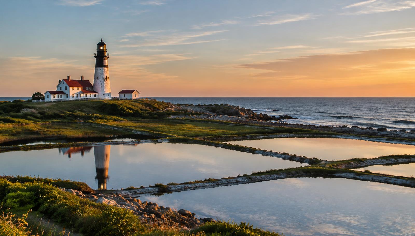 Lighthouse and salt ponds in South County